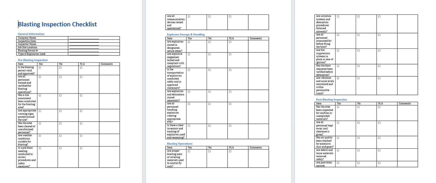 Blasting Inspection Checklist (Word Format Downlaod)