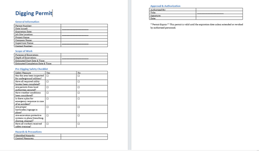 Digging Permit (Word Format Download)
