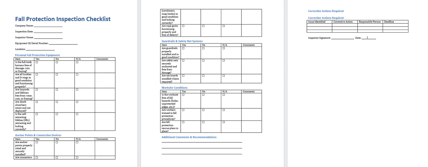 Fall Protection Inspection Checklist Template (Word Format Download)