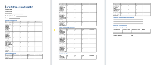 Forklift Inspection template (Word Format Download)