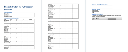 Hydraulic System Safet  Inspection Checklist Template (Word Format Download)