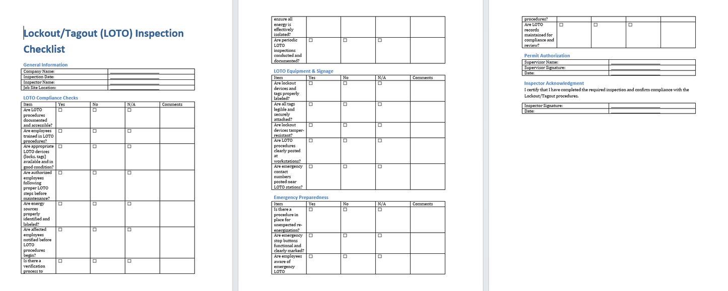 LOTO Inspection Checklist Template (Word Format Download)