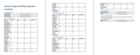 LOTO Inspection Checklist Template (Word Format Download)