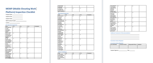 MEWP Inspection Checklist Template (Word Format Download)