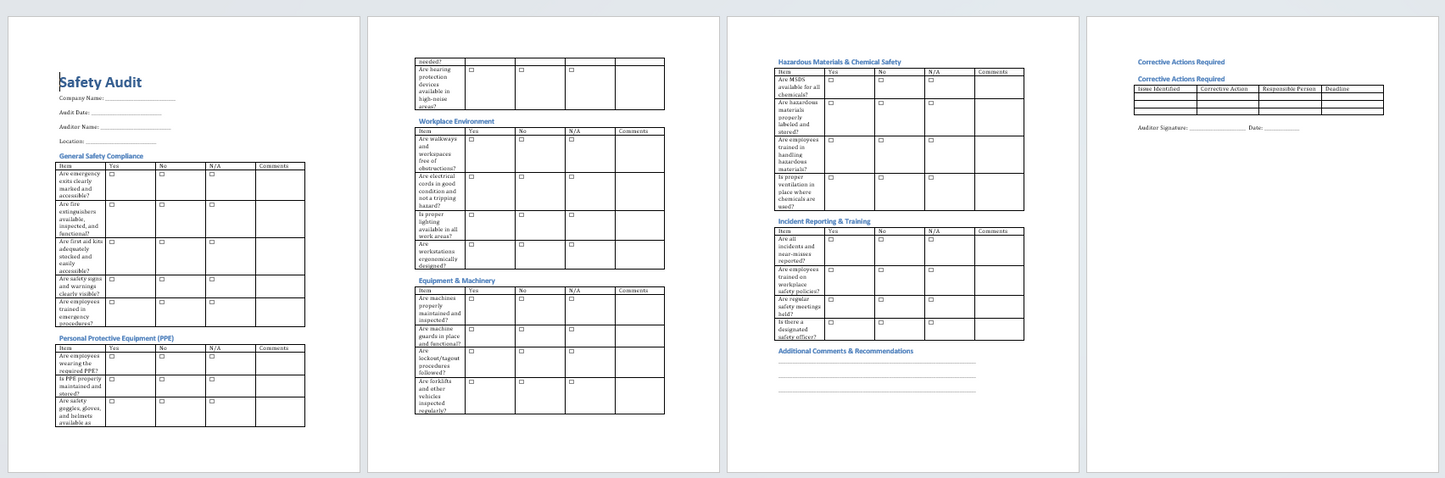 Safety Audit template (Word Format Download)