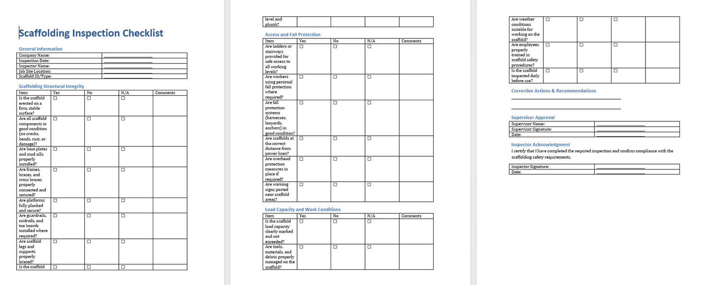 Scaffolding Inspection Checklist Template (Word Format Download)