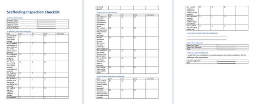 Scaffolding Inspection Checklist Template (Word Format Download)