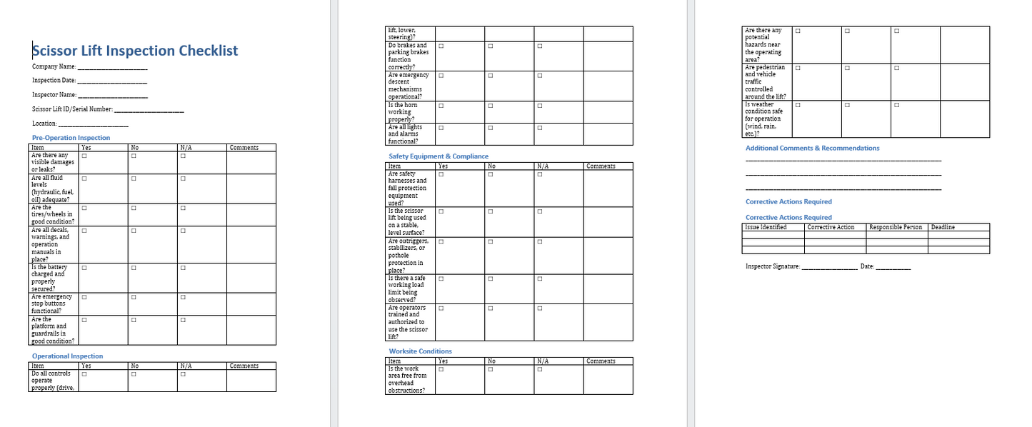 Scissor Lift Inspection Template (Word Format Download)