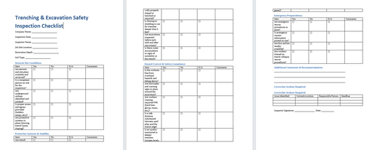 Trenching Excavation Safety Inspection Template (Word Format Download)