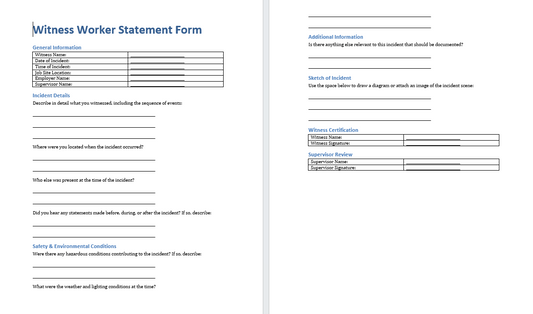 Witness Worker Statement (Word Format Download)